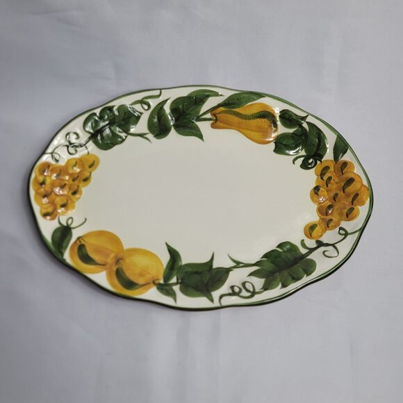 Stangl Sculptured Fruit Platter 15 Inch Green & Yellow Fruit Border - Picture 1 of 16